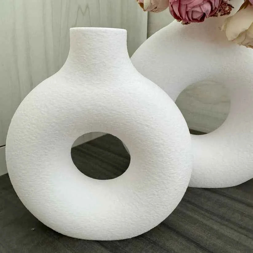 Conjunto de Floreros Redondos con Efecto Piedra