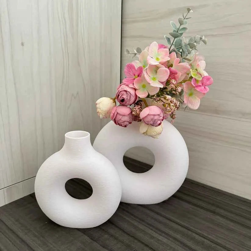 Conjunto de Floreros Redondos con Efecto Piedra